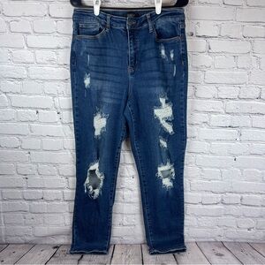 Judy Blue Jeans Womens 16/31 (31x29) Boyfriend Fit High Rise‎ Distressed JB88220